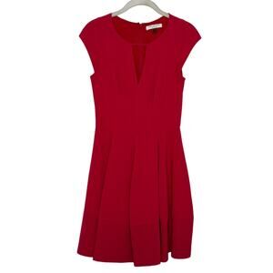 Halston Heritage Red Keyhole V Neck Pleated A-line Mini Dress Size 0